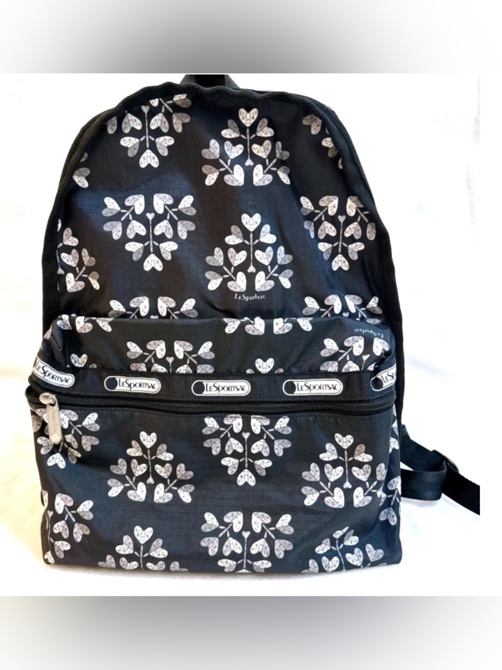 Lesportsac Black Backpack with White Floral Motif